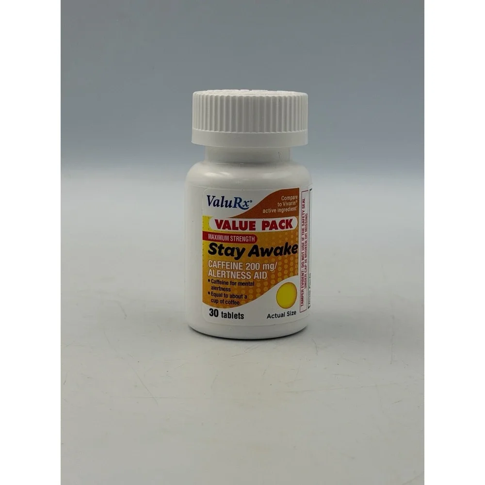 ValuRx Stay Awake Maximum Strength Caffeine 200 mg Alertness Aid – 30 Tablets